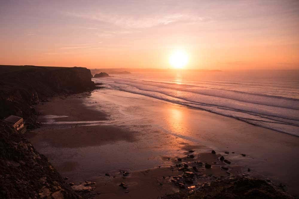 A sunset over a beach.