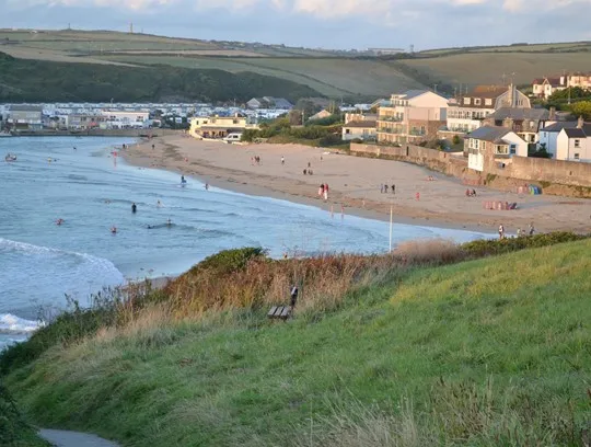 A beach at dusk.