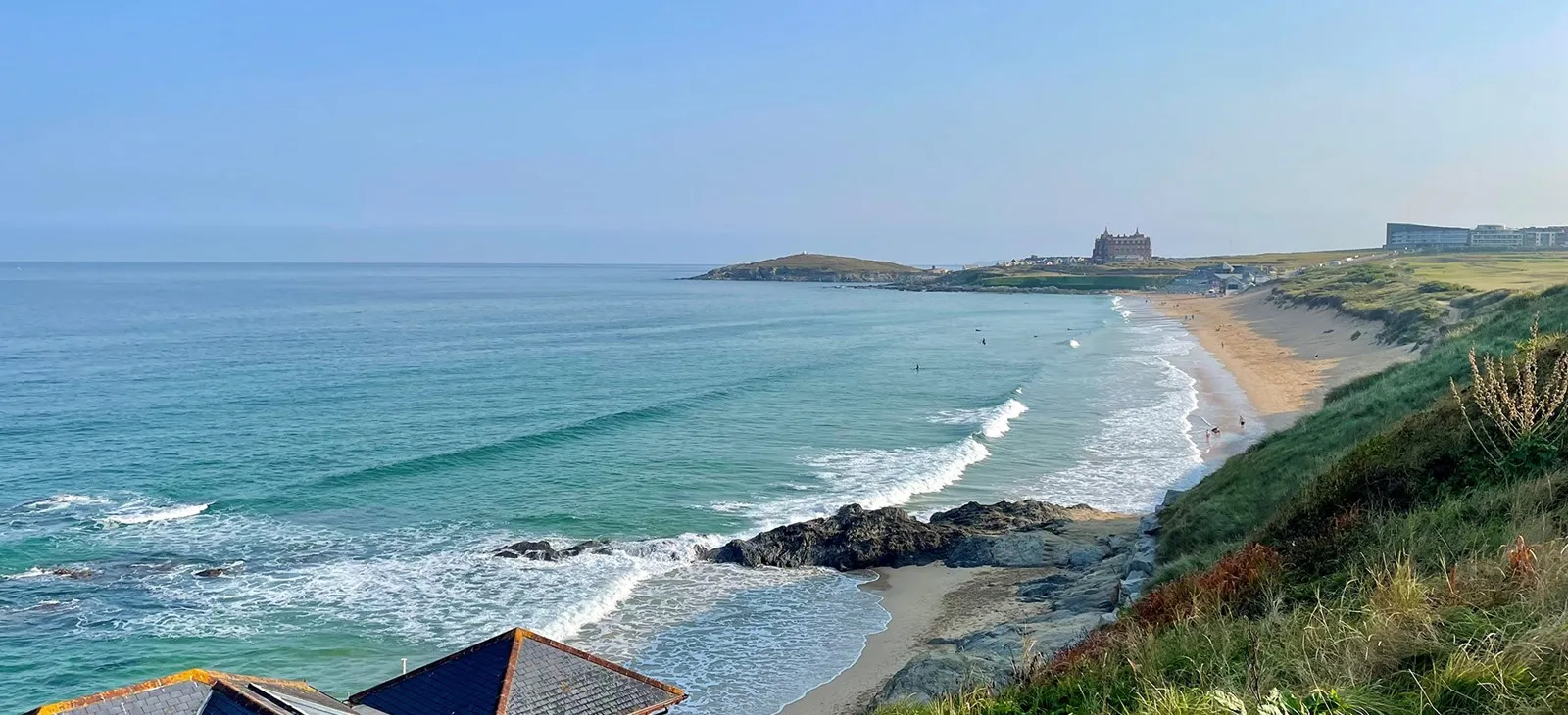 Fistral beach on a sunny day.