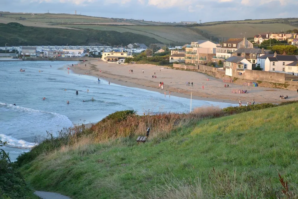 Porth beach at dusk.