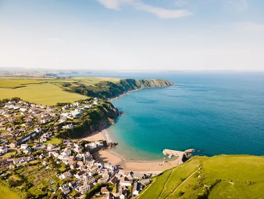 Town on a hill overlooking the sea.