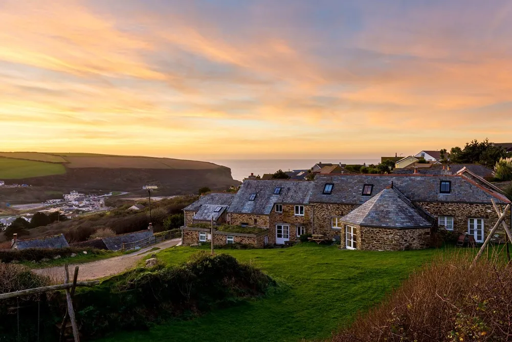 A group of houses on a hill. 