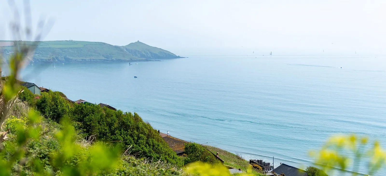 A view of the sea from hills.