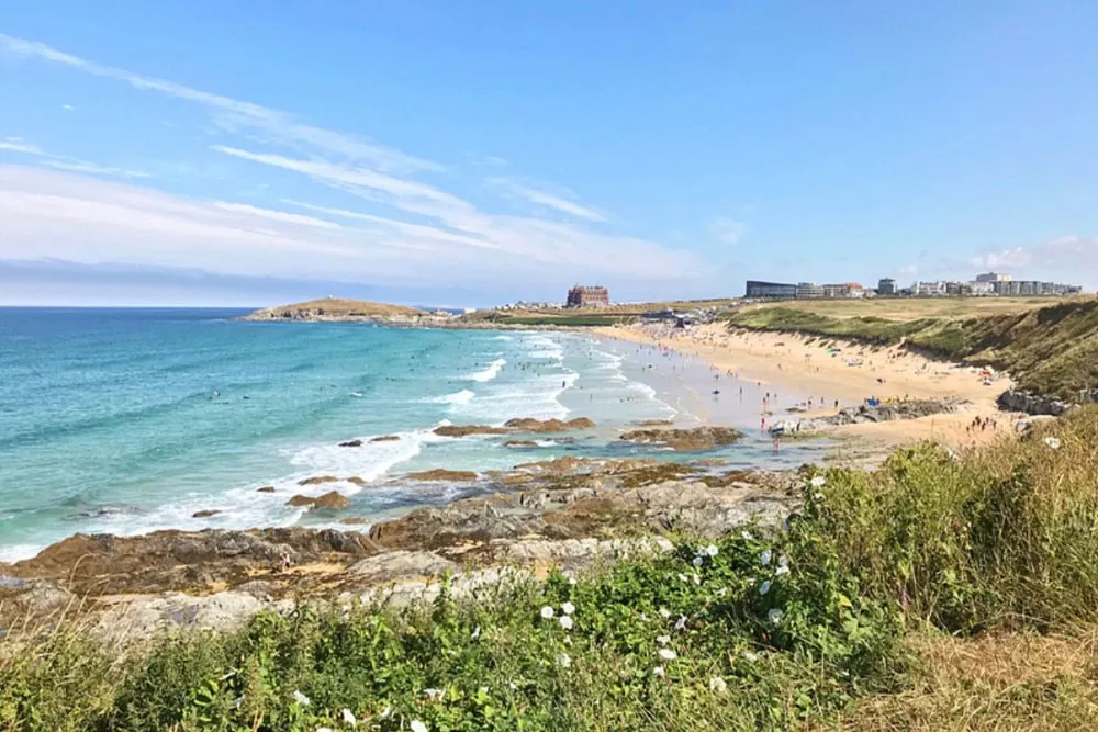 Fistral beach on a sunny day.