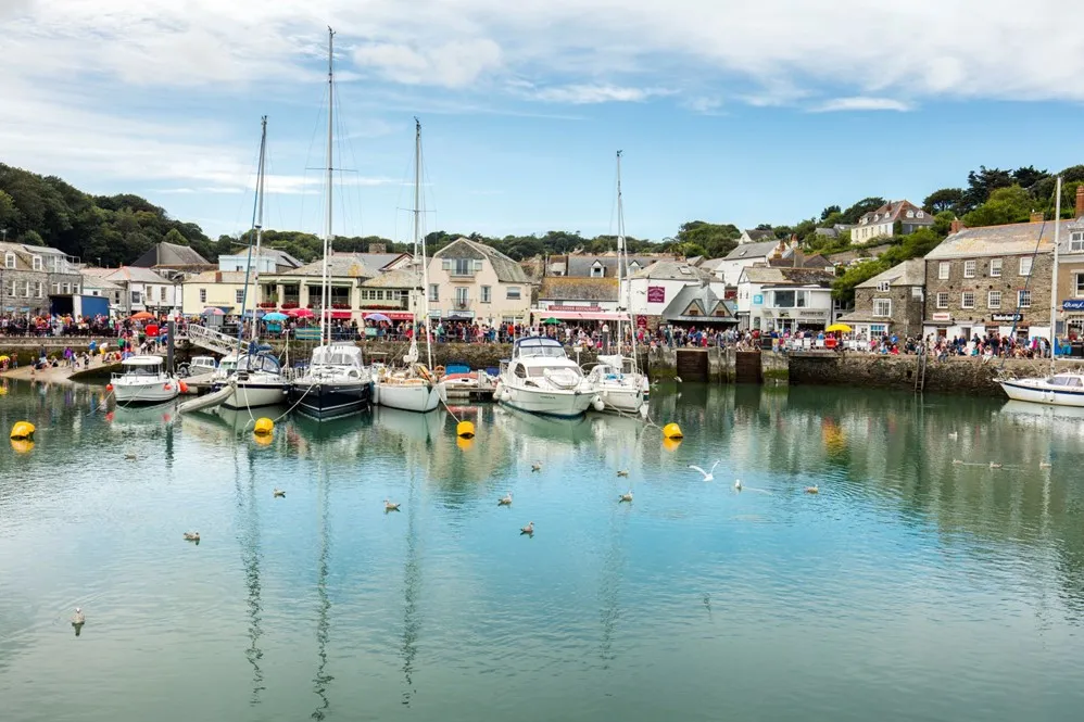 Boats moored at Padstow Harbour.