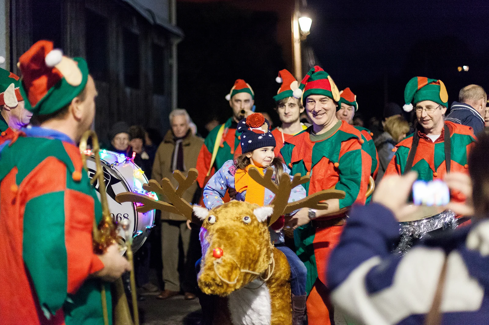 Fowey christmas market donkey and elves