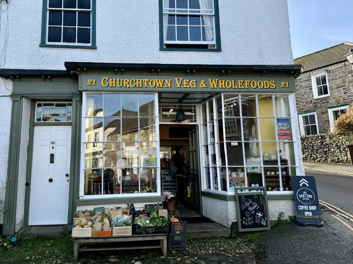 Shopfront of Churchtown veg and wholefoods st agnes