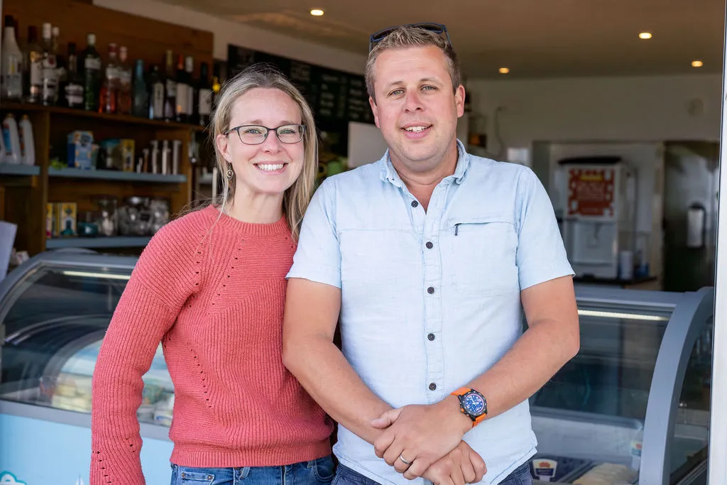 Mark and Helen La Broy in their shop at Widemouth Bay